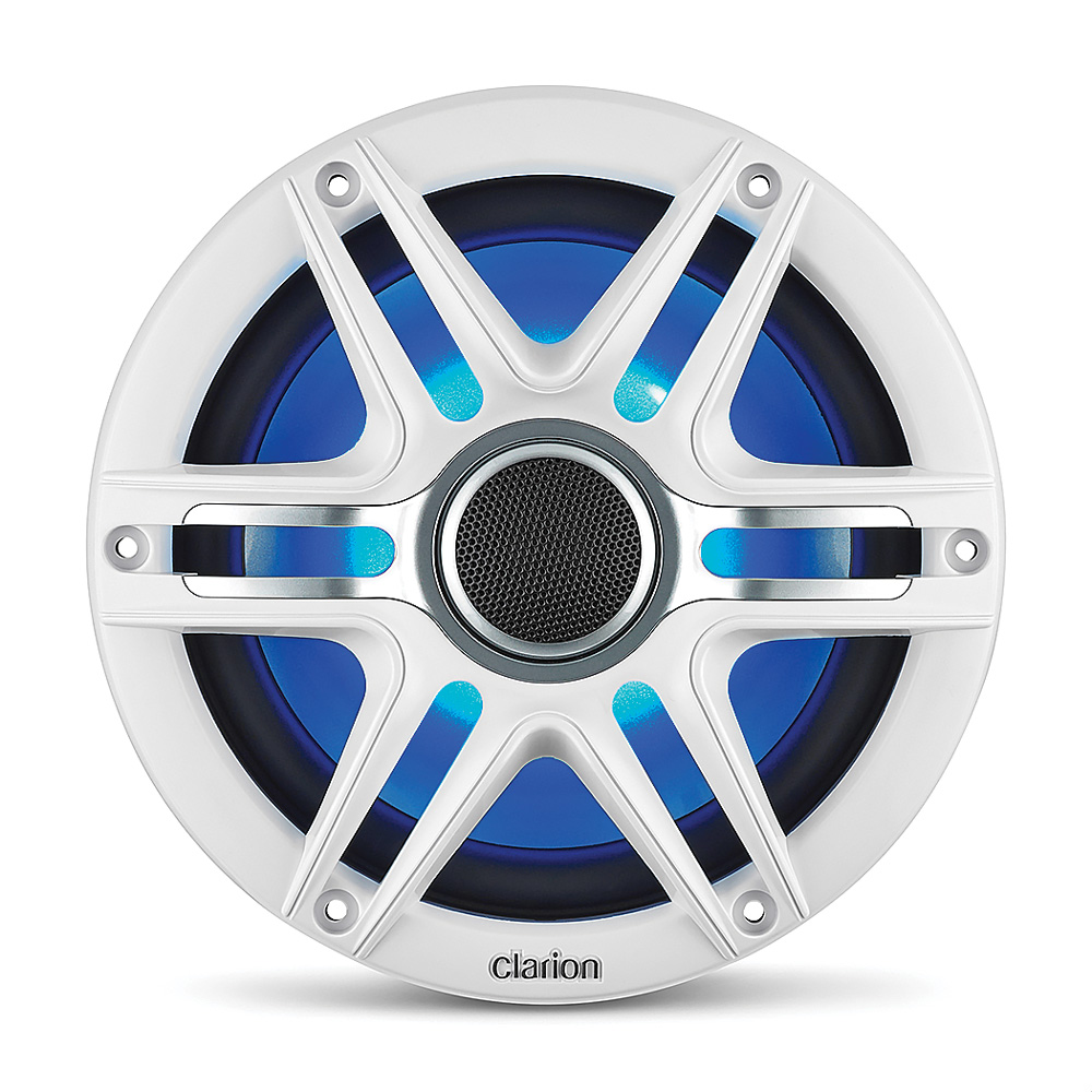Clarion’s CMSP Marine Speakers and Subwoofers front in white