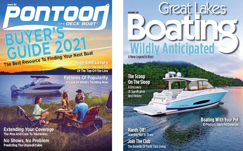 Pontoon and Deck boat and Great Lakes Boating magazine covers