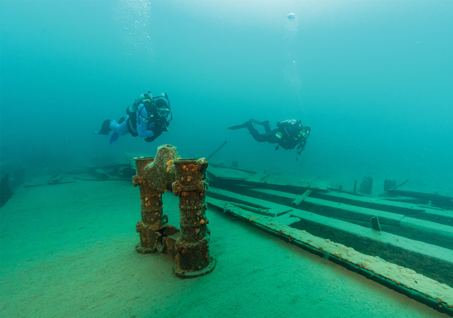 parts of the SS Hesper under water