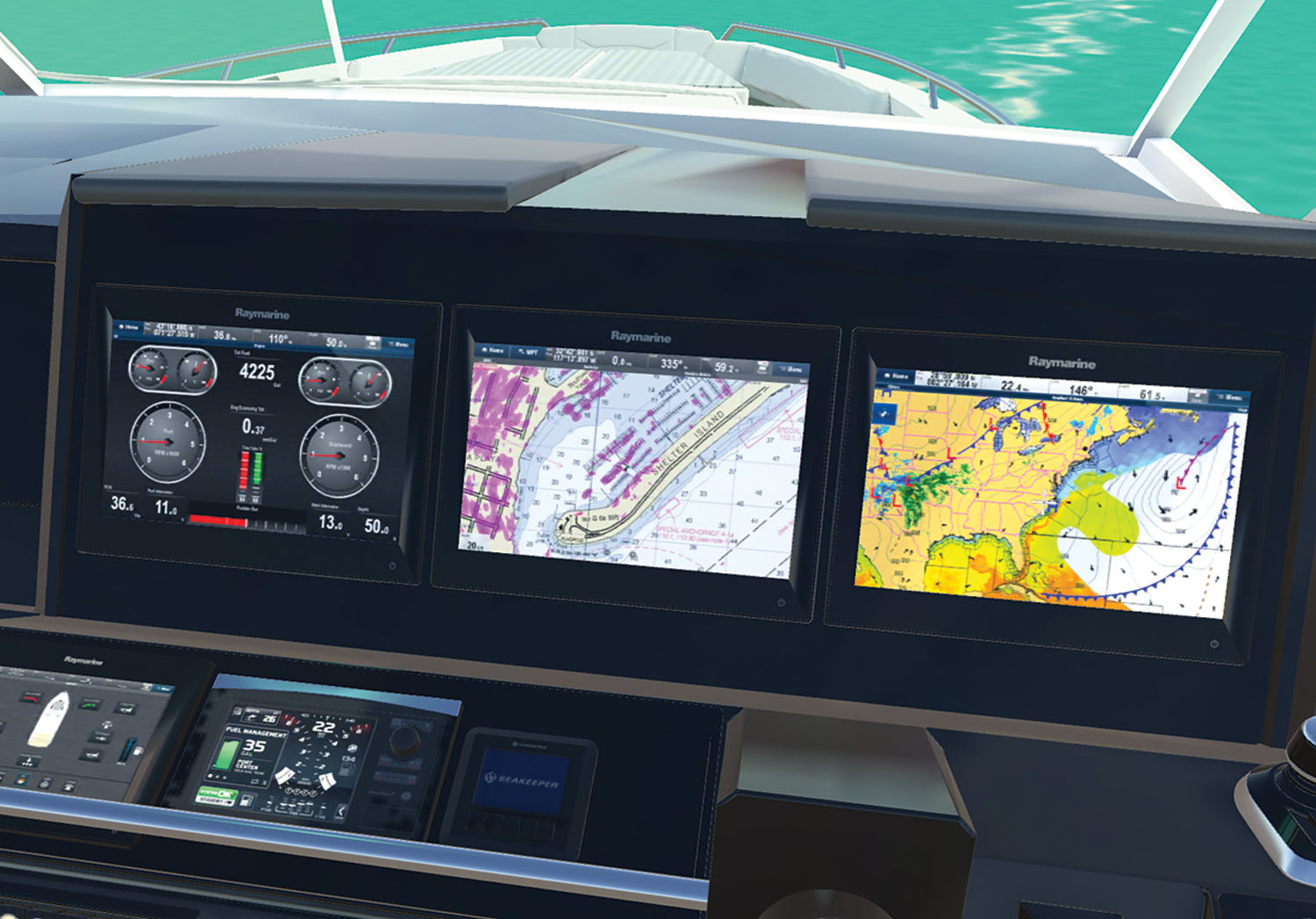 three screens displaying nautical charts