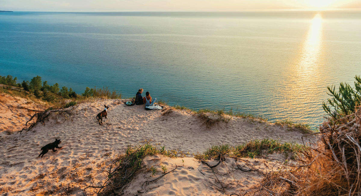 couple on beach in Traverse City, Mich.