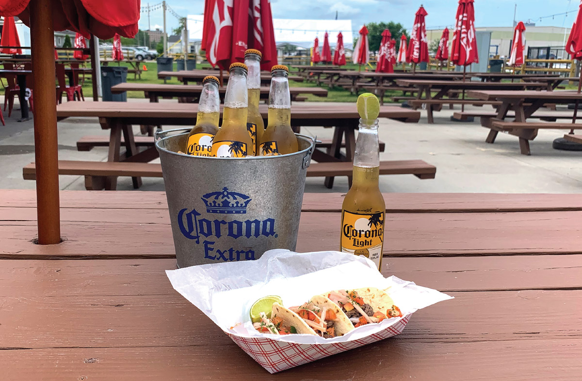 coronas in bucket with tacos in Whiskey Island Marina, Ohio