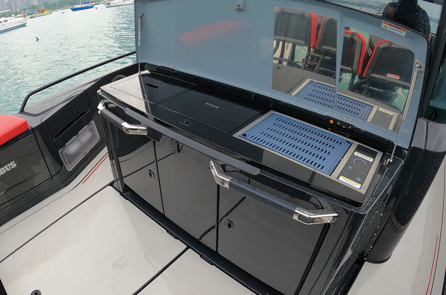 grill set up on a boat
