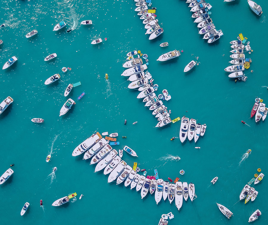 aerial view of boats on the water