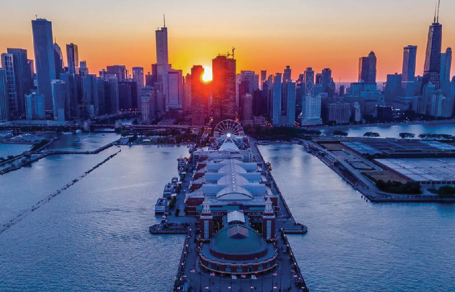 City skyline during sunset