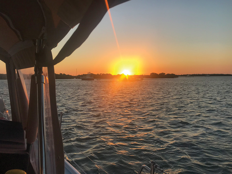 view from a boat of the sunset